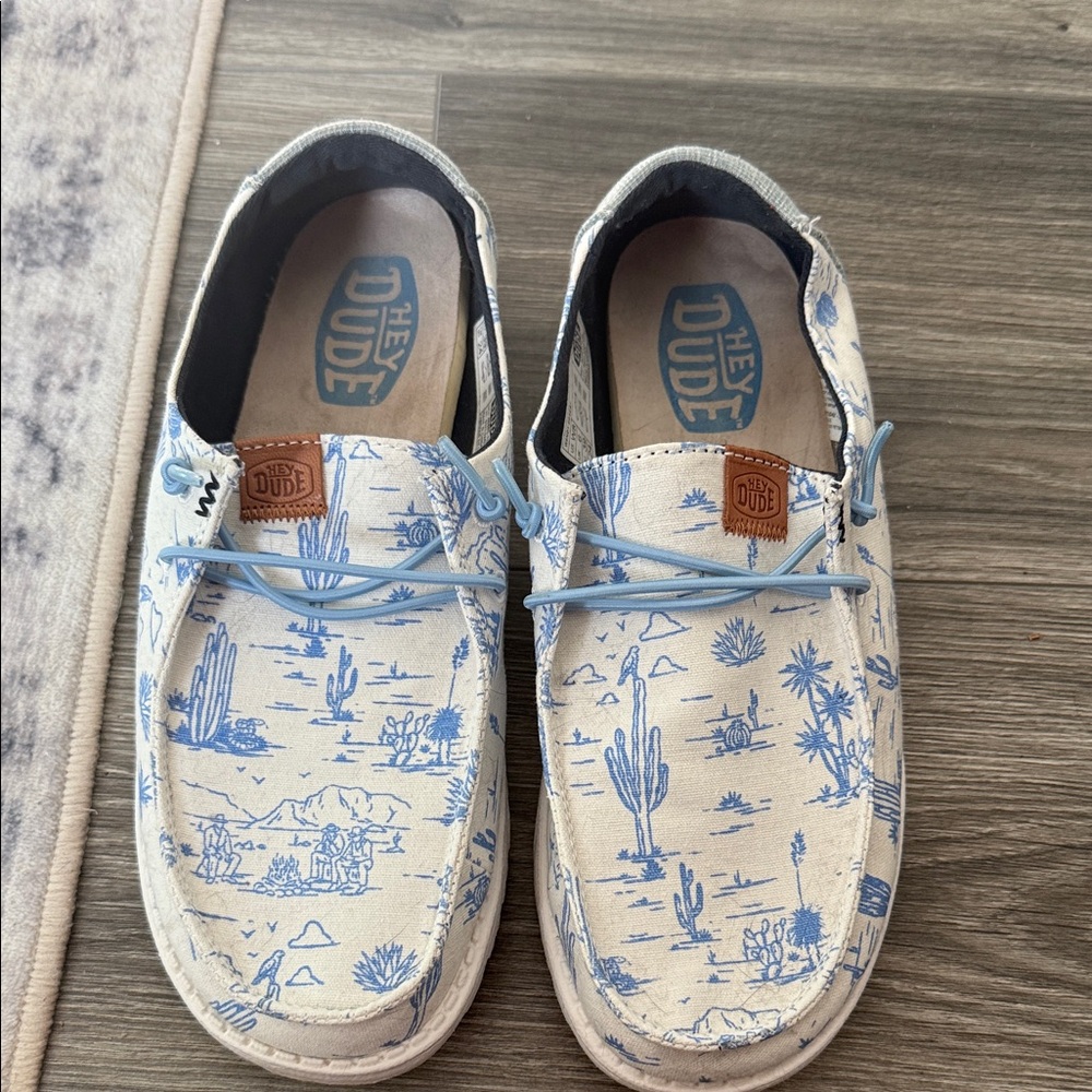 Hey Dude Wendy Desert Cream and Blue Slip Ons